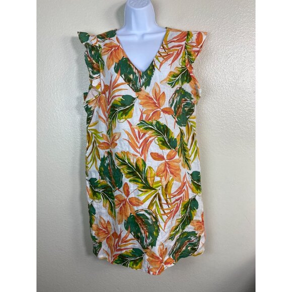 Nicole Miller Womens Linen Tropical Leaf Mini Dress size Large Vibrant Hawaiian - Picture 1 of 13